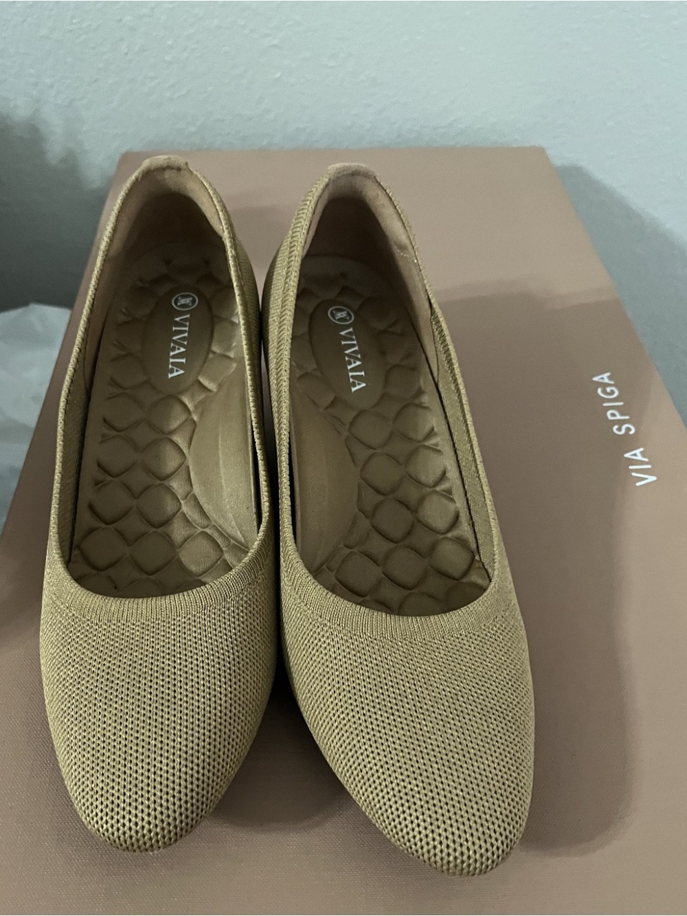 Viviana Knit Pointed-Toe Flats in Light Tan